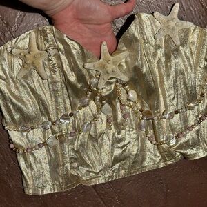 Vintage British Mermaid Crop Tube Top, Slightly Stretchy Metallic
